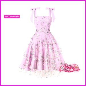 Tulle Prom Dress with Flower Embroidery Sweetheart Neckline Tie Strap
